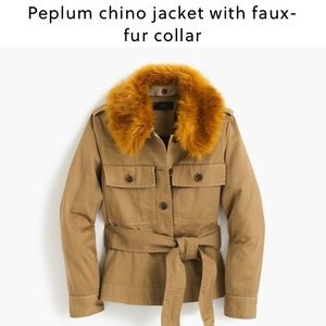 🍂🆕 Jcrew Peplum Chino Jkt w/Faux Fur Collar Sz S